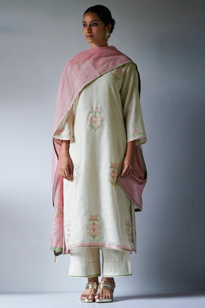 Birch Cream Woven Kurta Suit Set