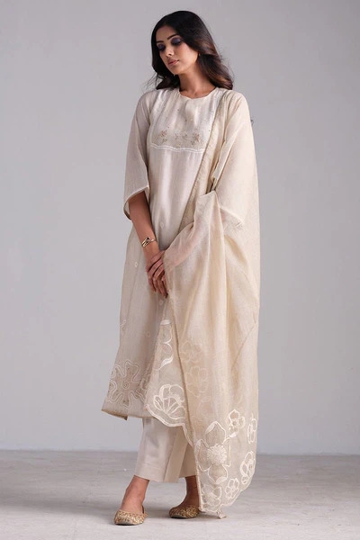 Fog Beige Woven Kurta